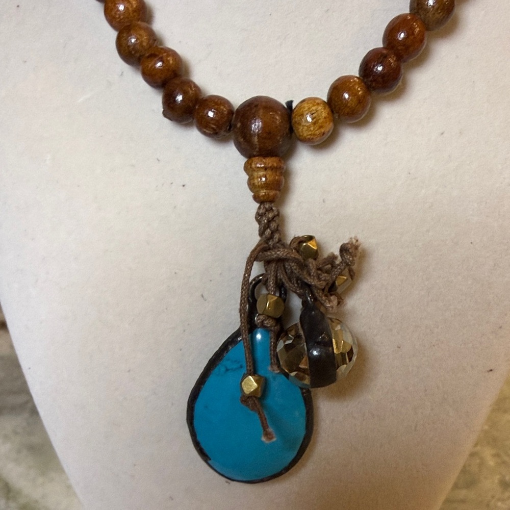 Artisan Brown and Blue Beaded Necklace